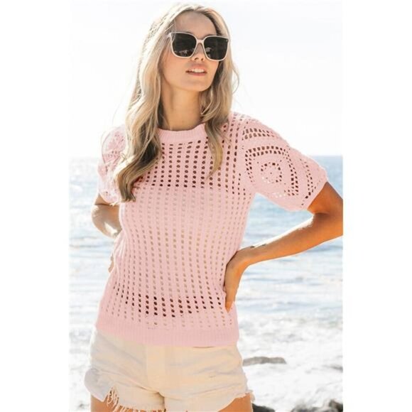 BiBi Crochet Knit Cover Up With Puff Sleeves - Picture 1 of 3